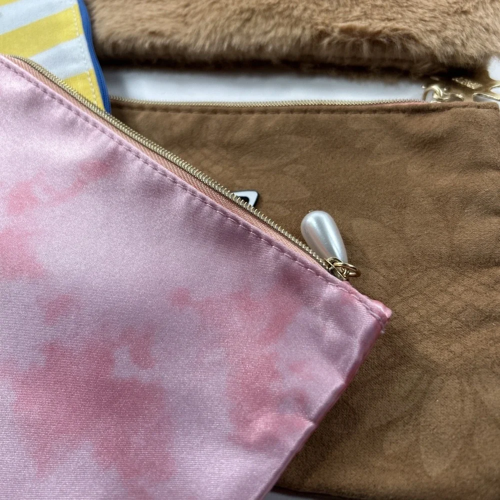 Lot 4 Ipsy Cosmetic Bags Furry Suede Like Pink